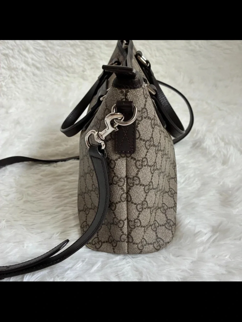 Gucci Beige & Brown GG Canvas Satchel with Leather Trim